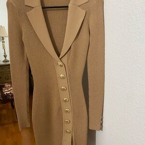 Retrofete Camel Ribbed Knit Dress